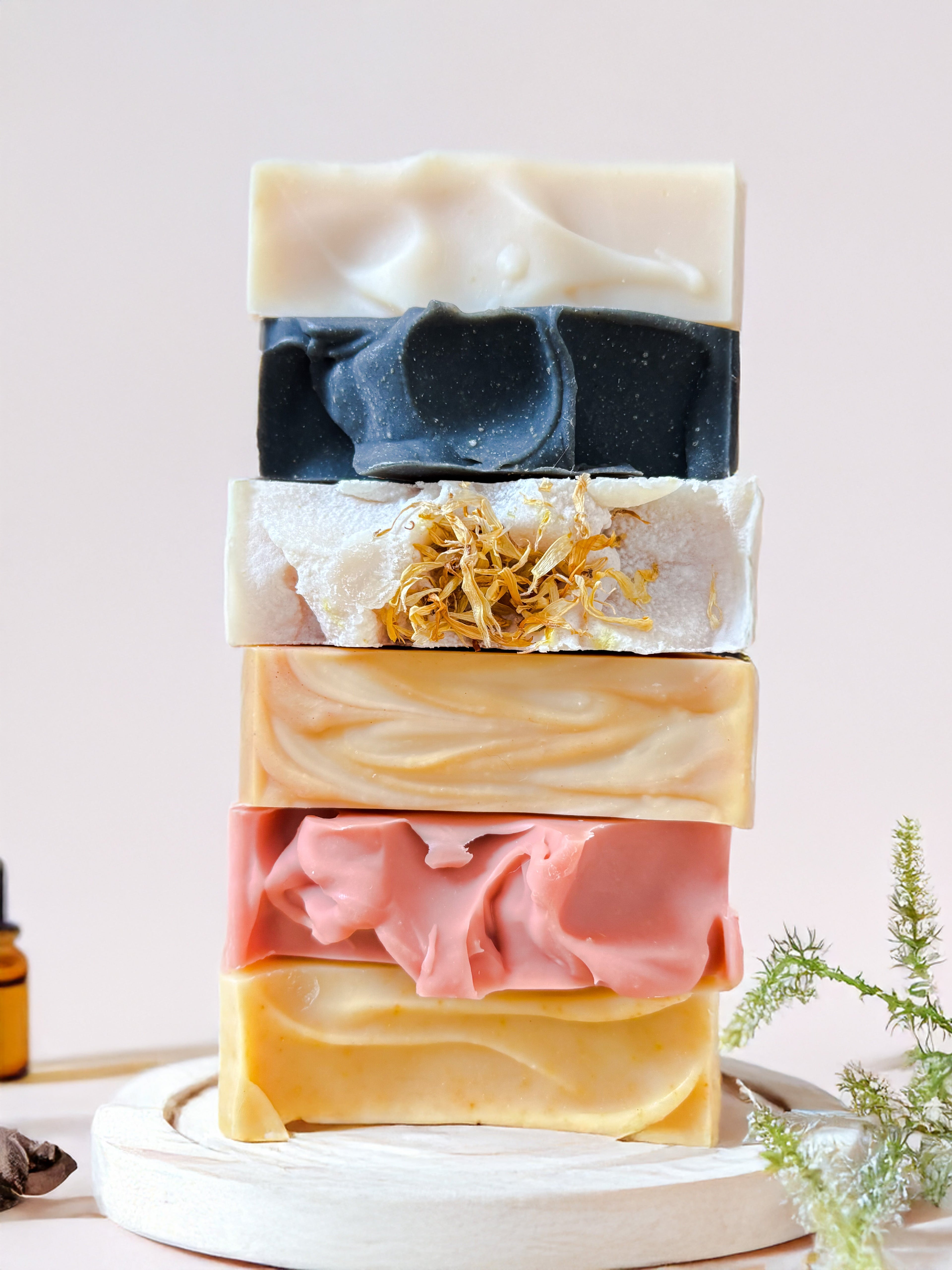 Assorted goat milk and honey cold process soap bars, palm-free, scented with essential oils