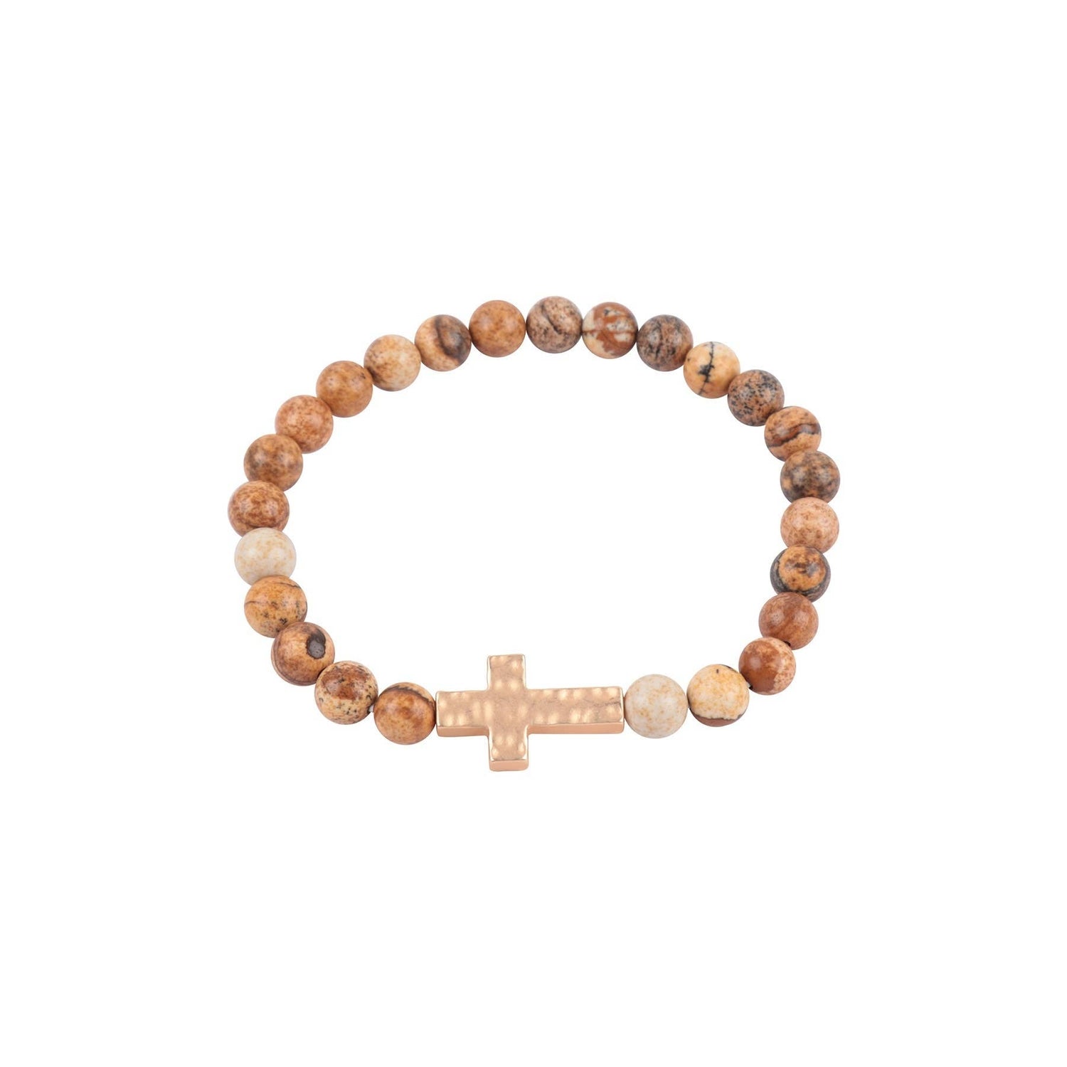 NATURAL STONE CROSS HAMMERED STRETCH BRACELET - Bumble & Bleat Soapery