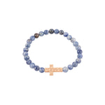 NATURAL STONE CROSS HAMMERED STRETCH BRACELET - Bumble & Bleat Soapery