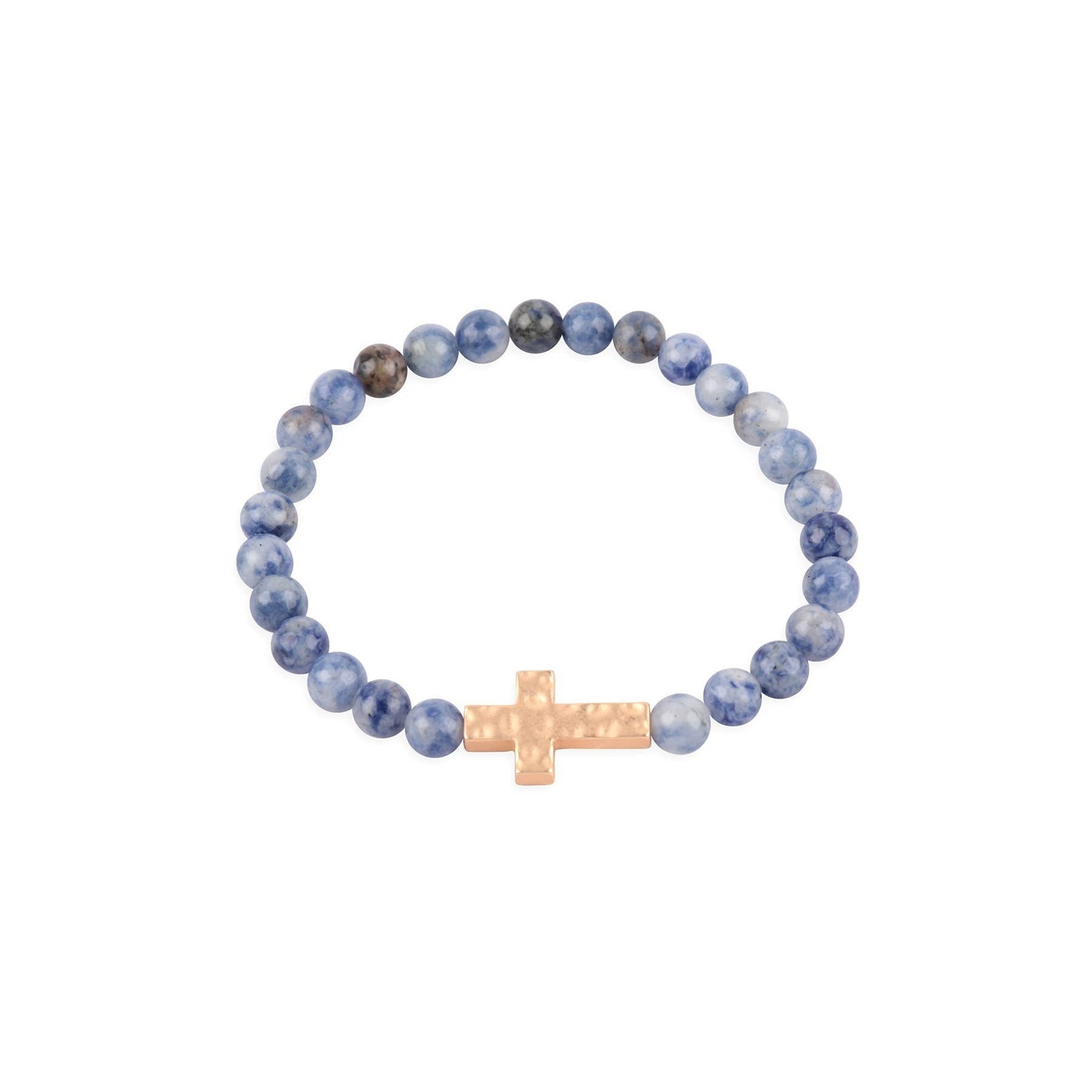 NATURAL STONE CROSS HAMMERED STRETCH BRACELET - Bumble & Bleat Soapery