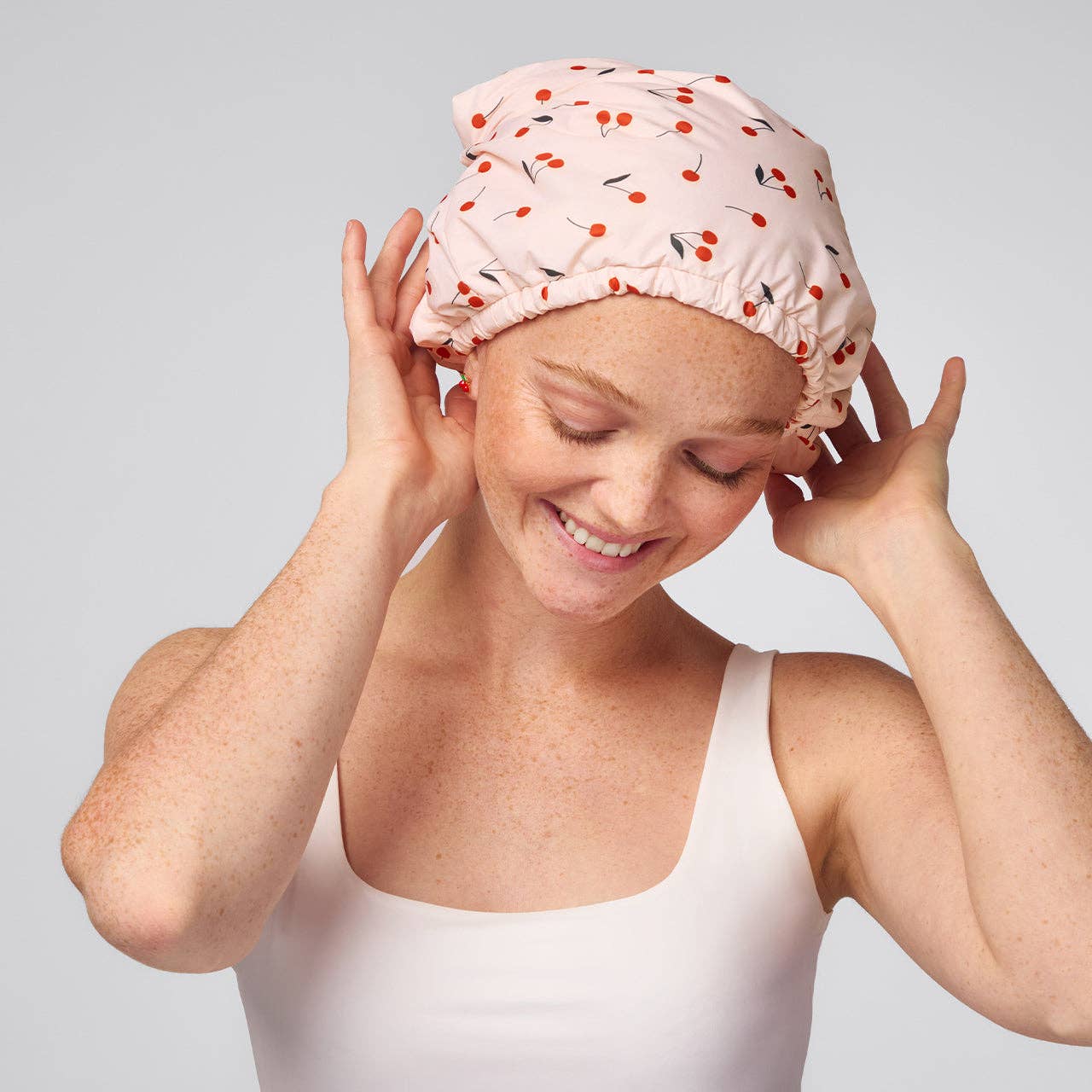 Satin - Lined Flexi Shower Cap - Cherry Print - Bumble & Bleat Soapery