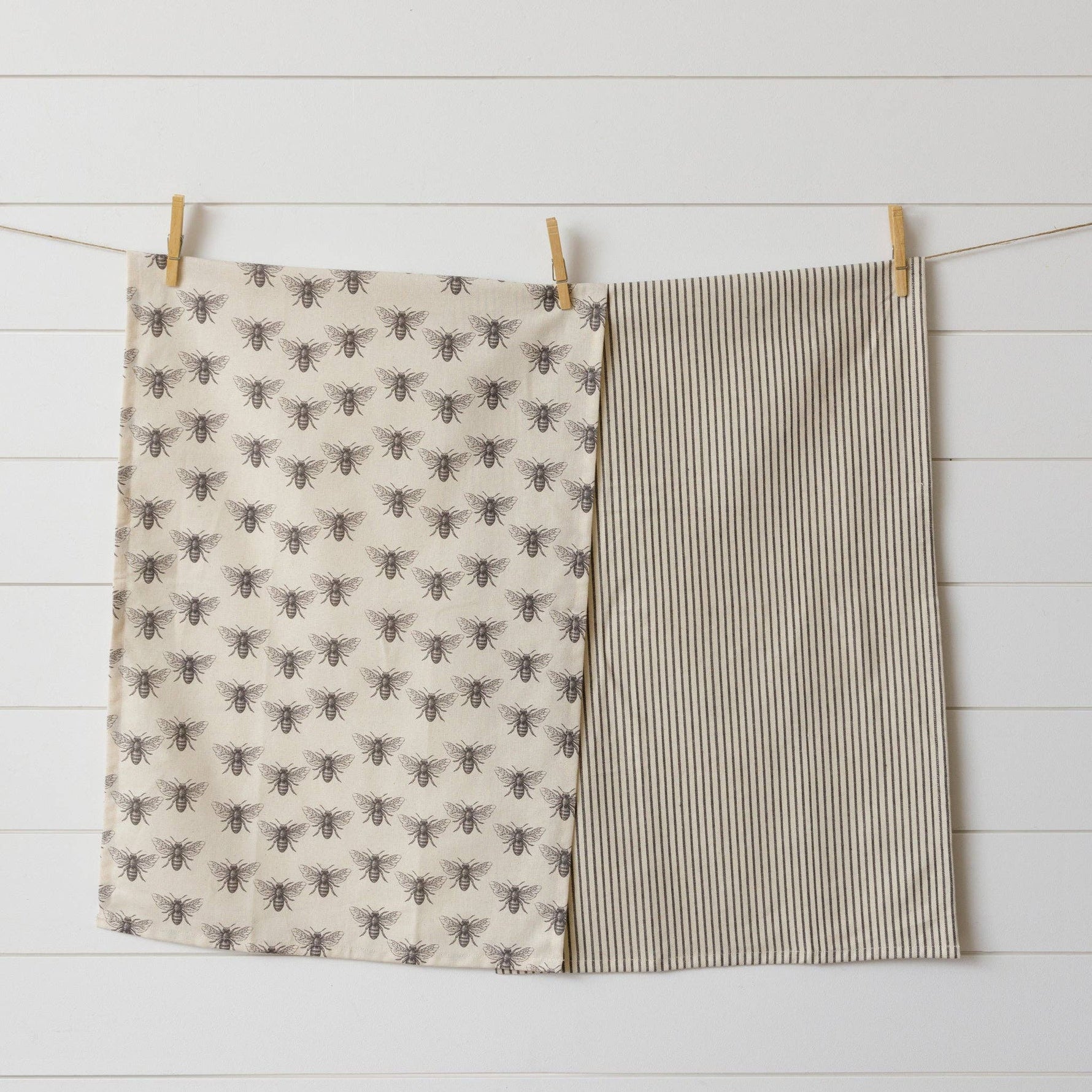 Tea Towels - Black And White Bees, 2Pc Set - Bumble & Bleat Soapery