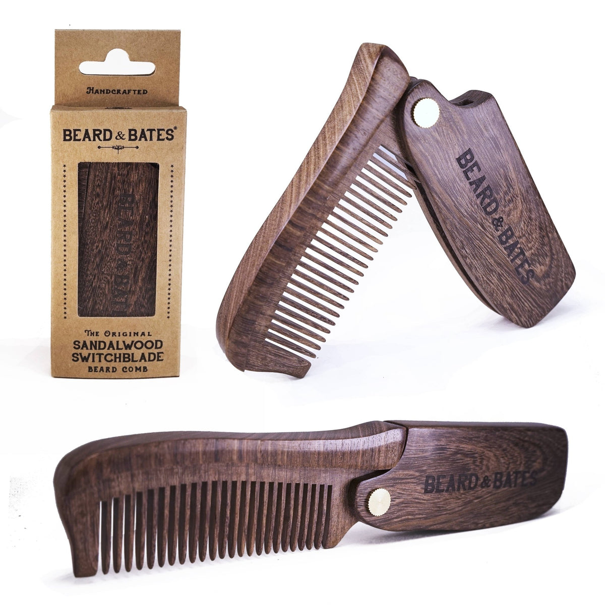 The Sandalwood Switchblade - The Original Wooden Beard Comb - Bumble & Bleat Soapery