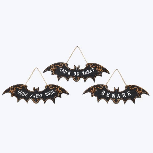 Wood Bat Shaped Tabletop/Wall Sign, 3 Ast - Bumble & Bleat Soapery